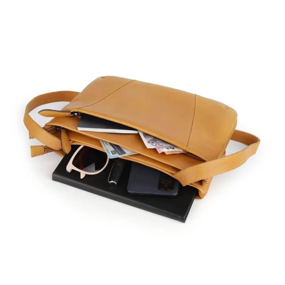 Primehide Leather Crossbody Bag with Triple Compartment Rose Chester