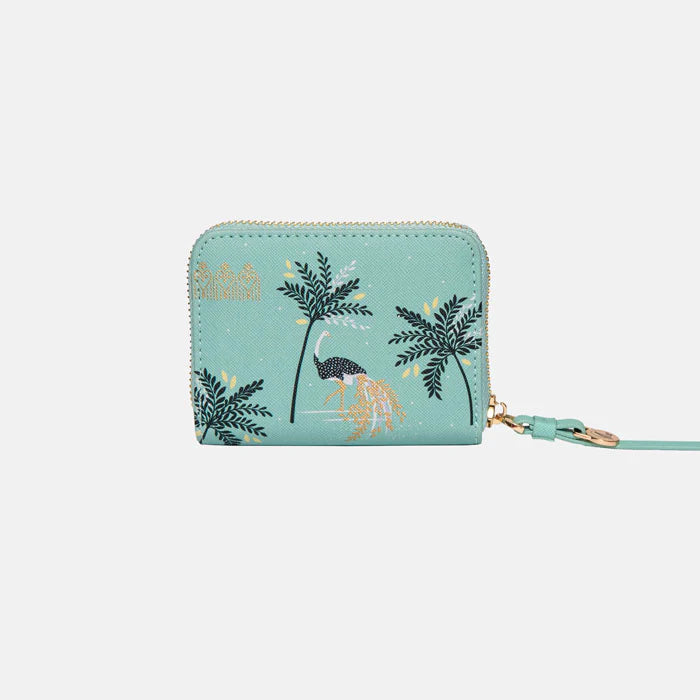 Mint Ostrich & Palms Small Zip Purse