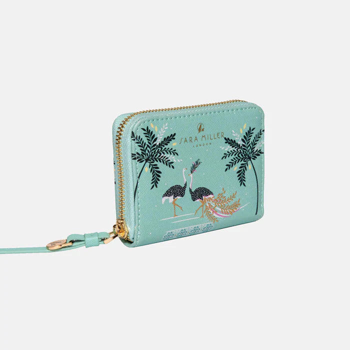 Mint Ostrich & Palms Small Zip Purse