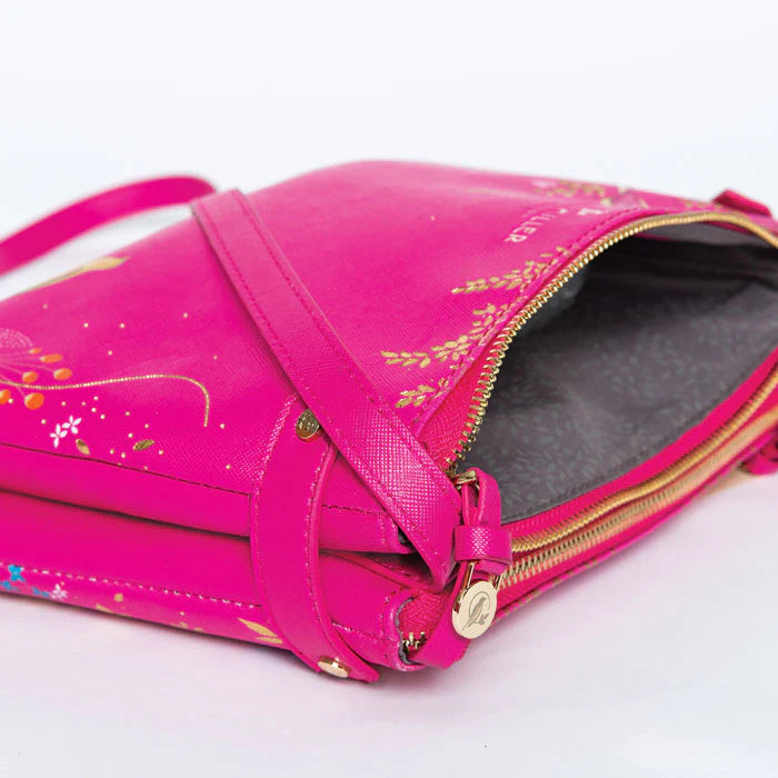 Pink Birds Zip Top Crossbody
