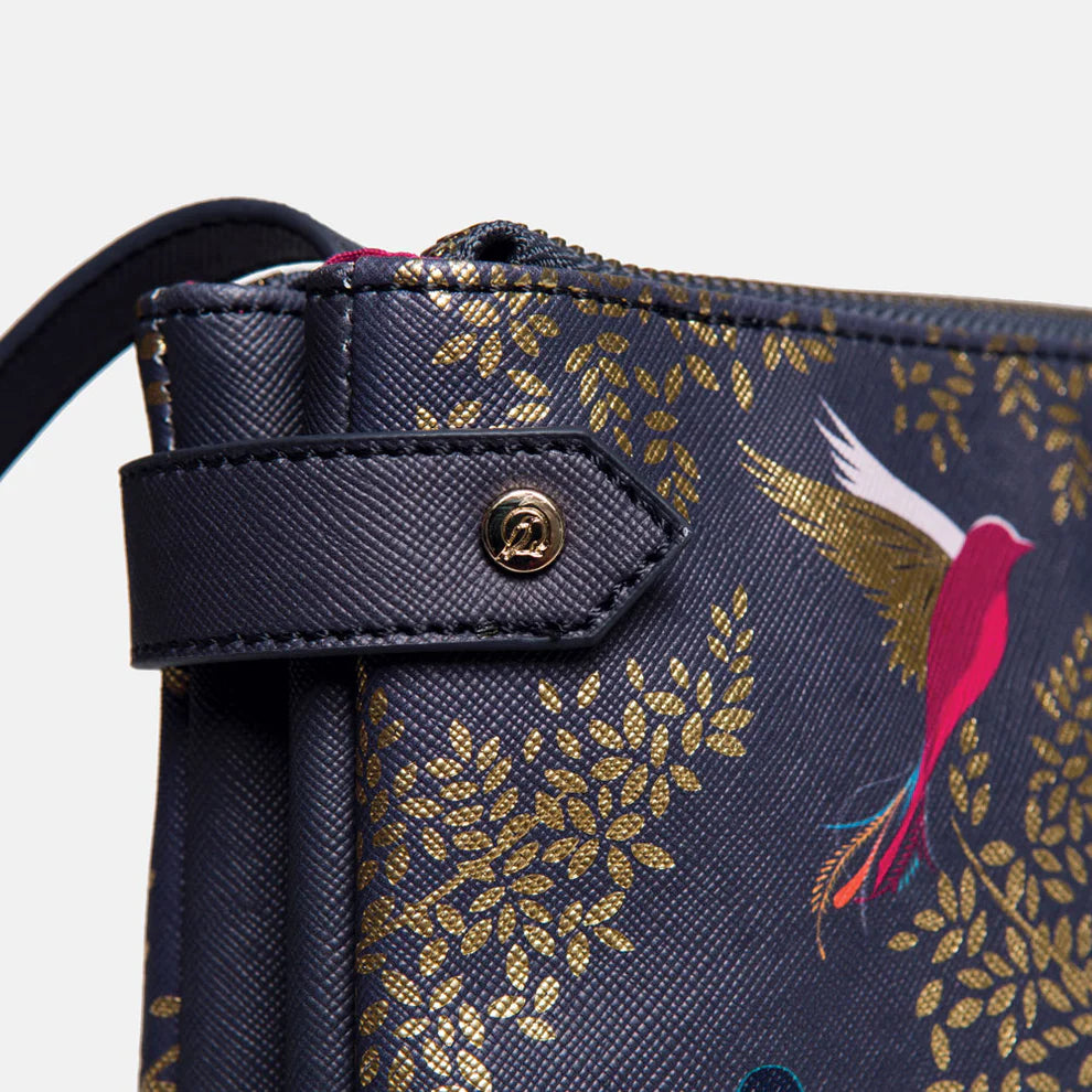 Smokey Blue Birds Zip Top Crossbody