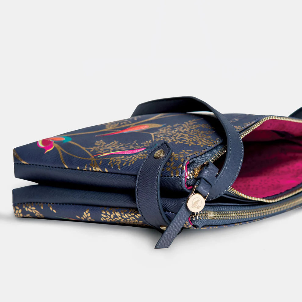 Smokey Blue Birds Zip Top Crossbody