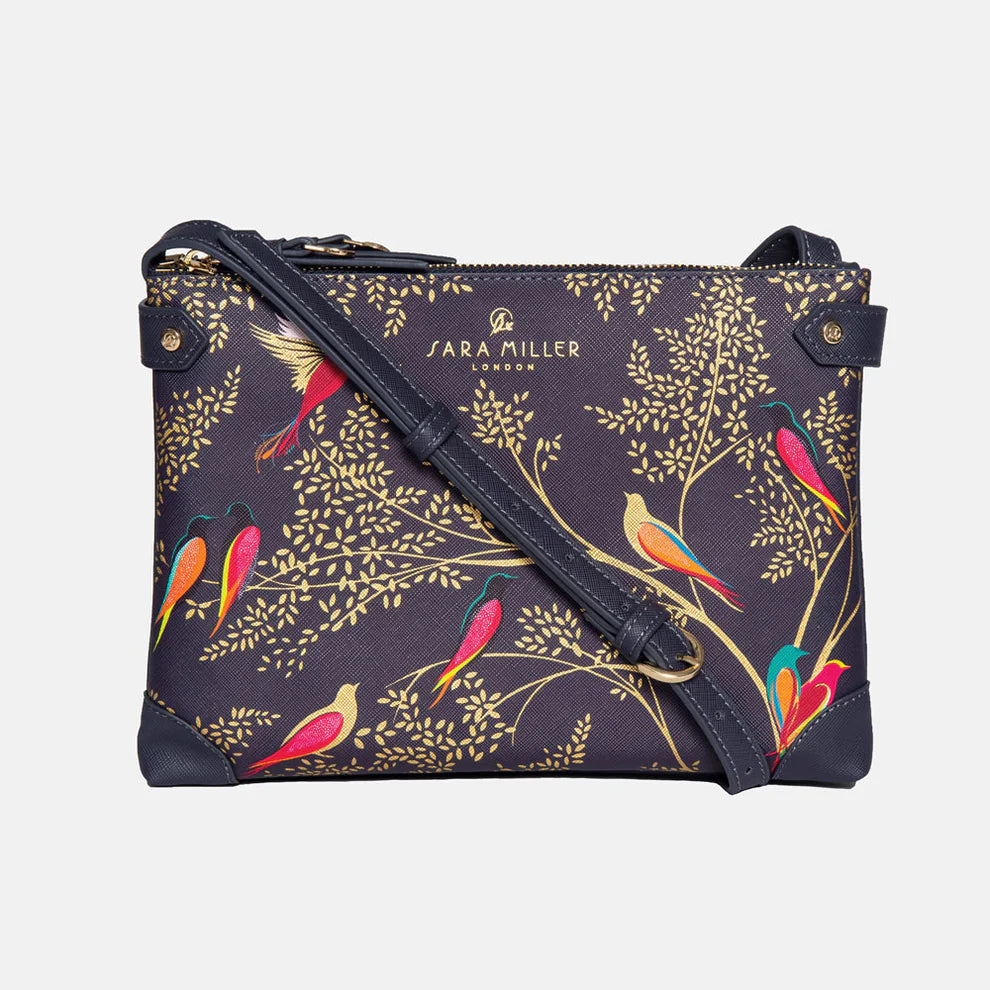 Smokey Blue Birds Zip Top Crossbody