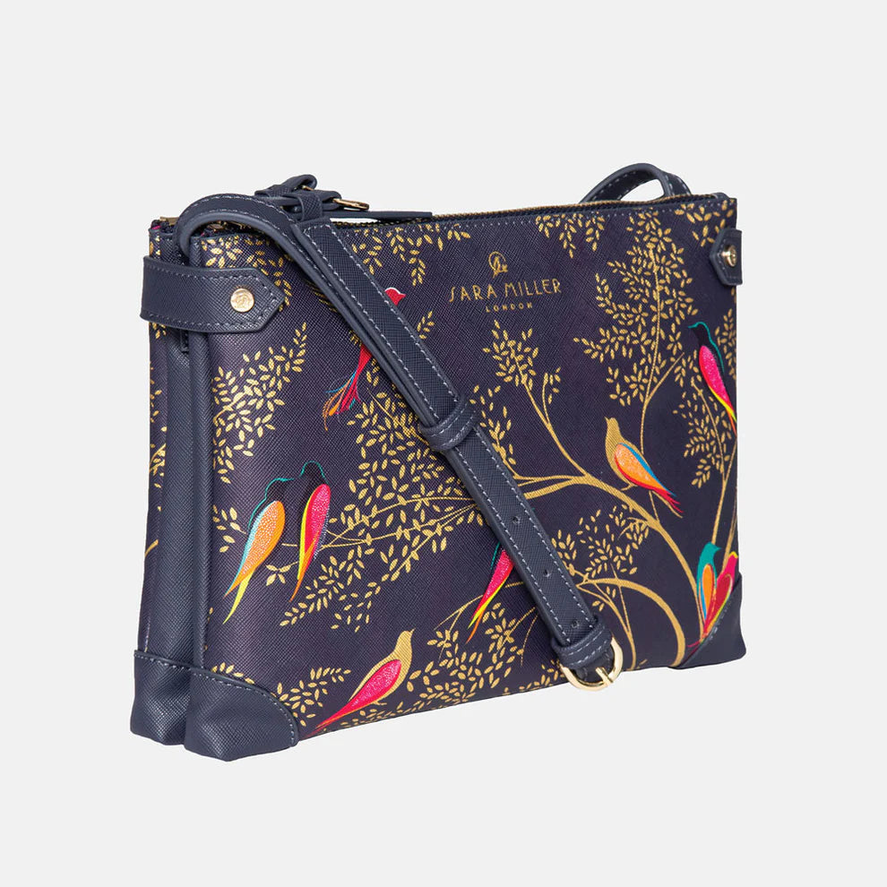 Smokey Blue Birds Zip Top Crossbody