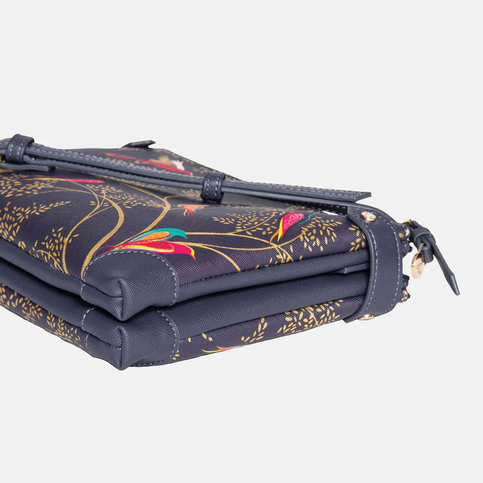 Smokey Blue Birds Zip Top Crossbody