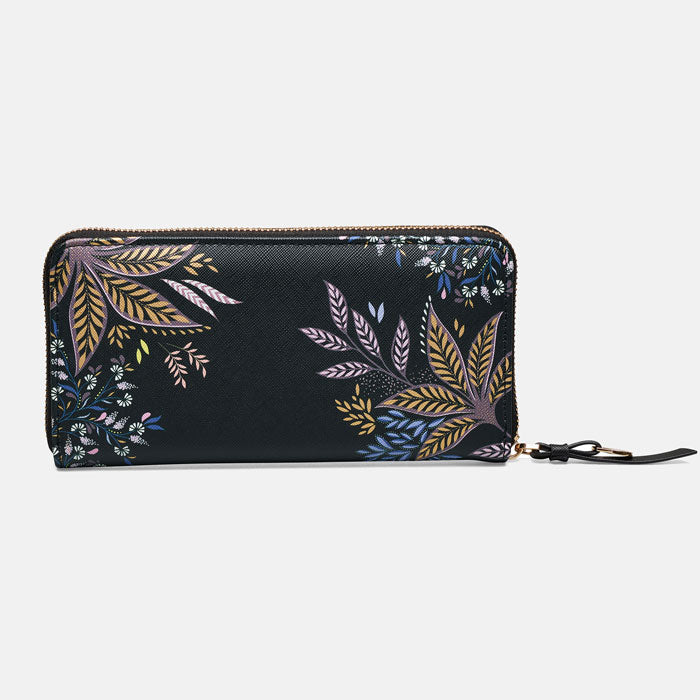 Black Botanic Large Zip Purse