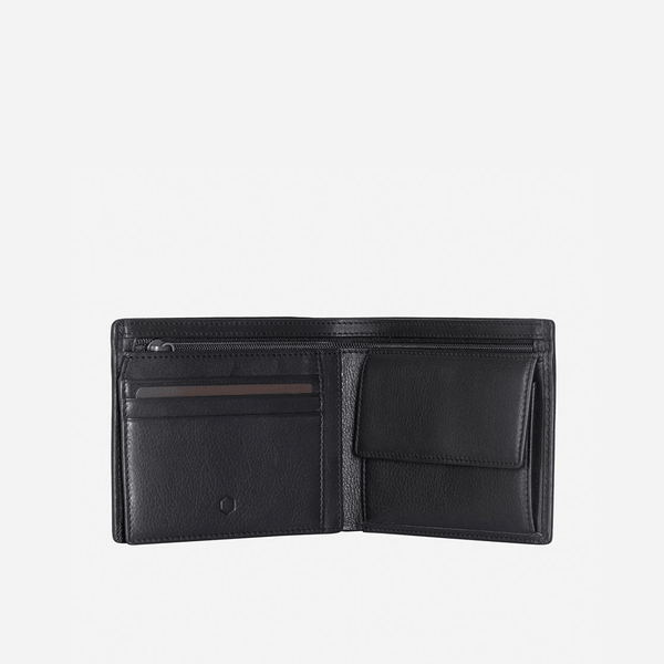 SLIM BIFOLD CARD HOLDER WITH COIN, SOFT BLACK