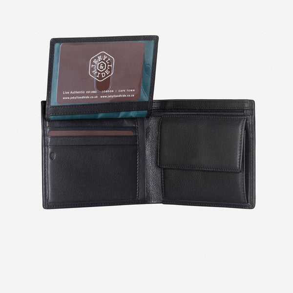 SLIM BIFOLD CARD HOLDER WITH COIN, SOFT BLACK