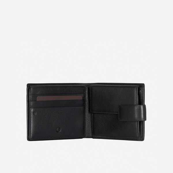 LARGE BIFOLD WALLET WITH PRESS STUD CLOSURE, SOFT BLACK
