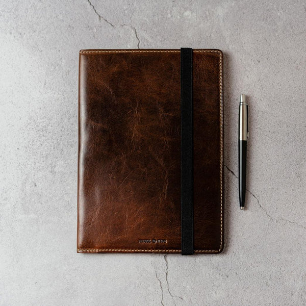 LEATHER A5 NOTEBOOK COVER, COFFEE