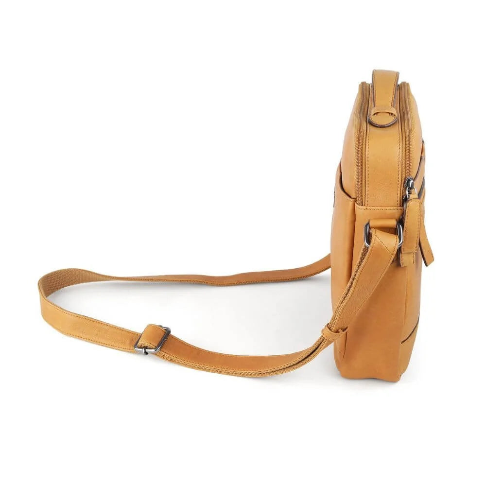 Primehide Leather Crossbody Bag with Top Handle & Twin Zip Compartments Lena Hudson