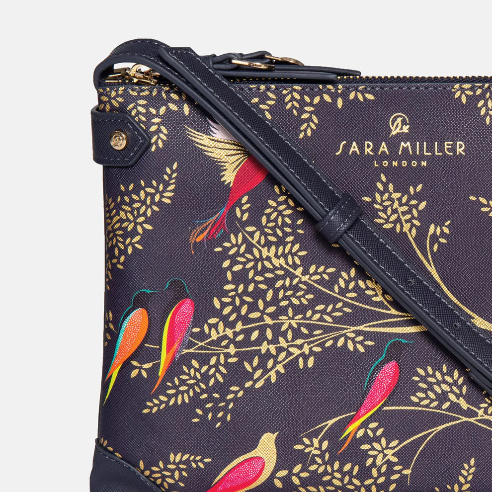 Smokey Blue Birds Zip Top Crossbody