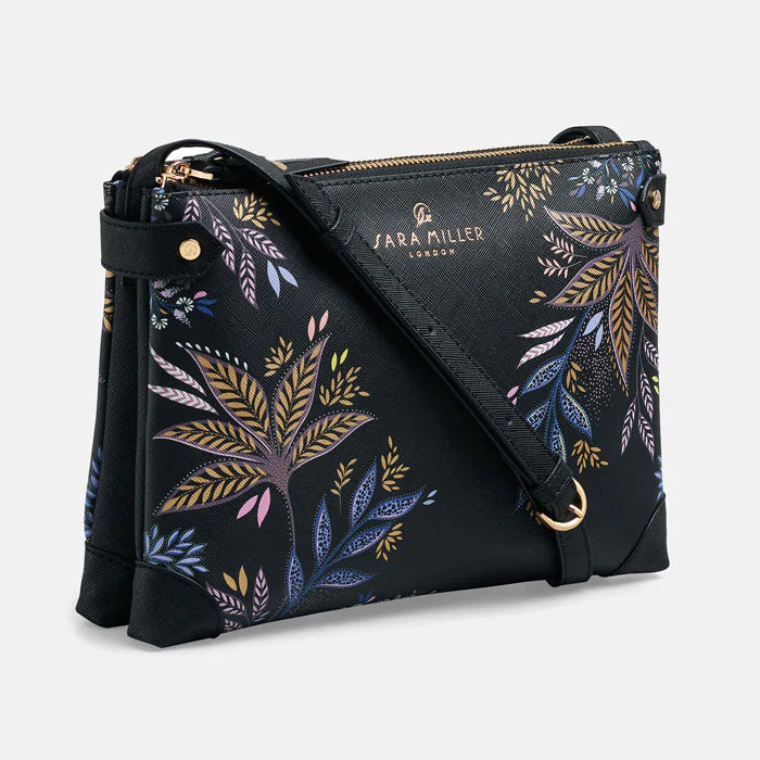 Black Botanic Zip Top Crossbody