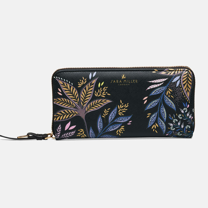 Black Botanic Large Zip Purse