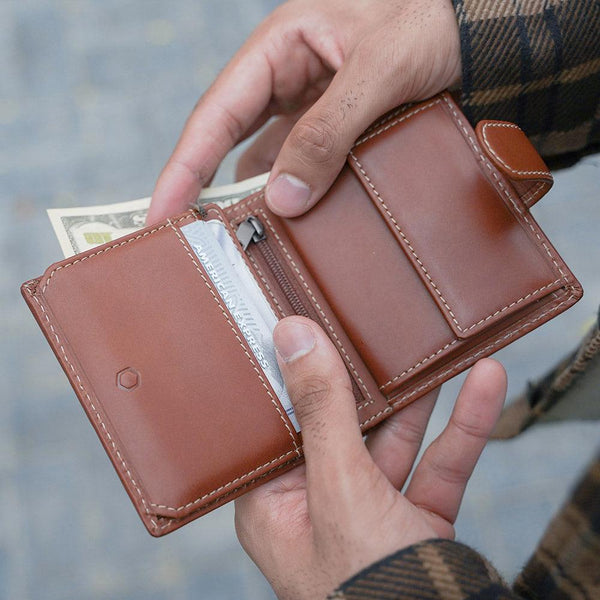 TRI FOLD WALLET WITH COIN AND TAB, CLAY
