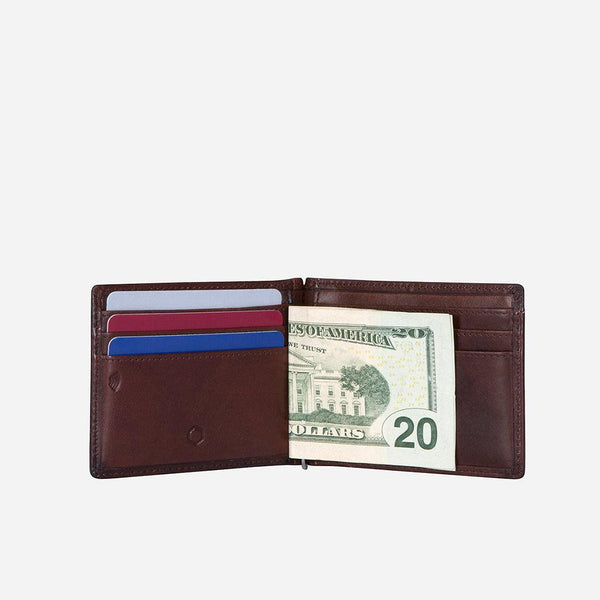 LEATHER MONEY CLIP WALLET, COFFEE